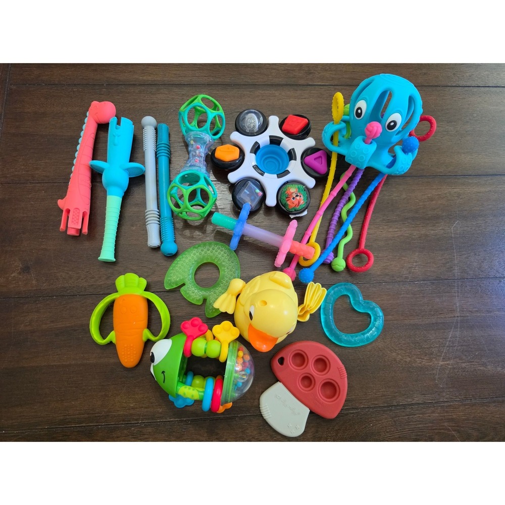 Gender Neutral Baby Teether Lot of 14 Rattles Sensory Toys